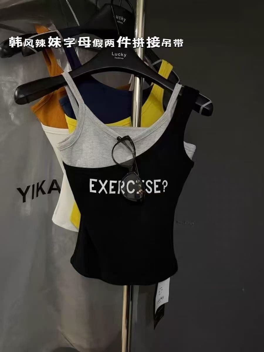 한 바람 핫걸 알파벳 페이크 레이어드 패치워크 슬립 나만의 것을 가져와 라. 가슴 패드 인사이드 가져 가라. 수 있습니다. 외출용 아름다움 뒤로 조끼 상세 이미지 7