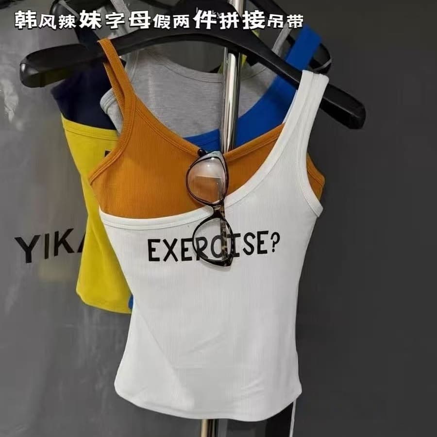 한 바람 핫걸 알파벳 페이크 레이어드 패치워크 슬립 나만의 것을 가져와 라. 가슴 패드 인사이드 가져 가라. 수 있습니다. 외출용 아름다움 뒤로 조끼 상세 이미지 8