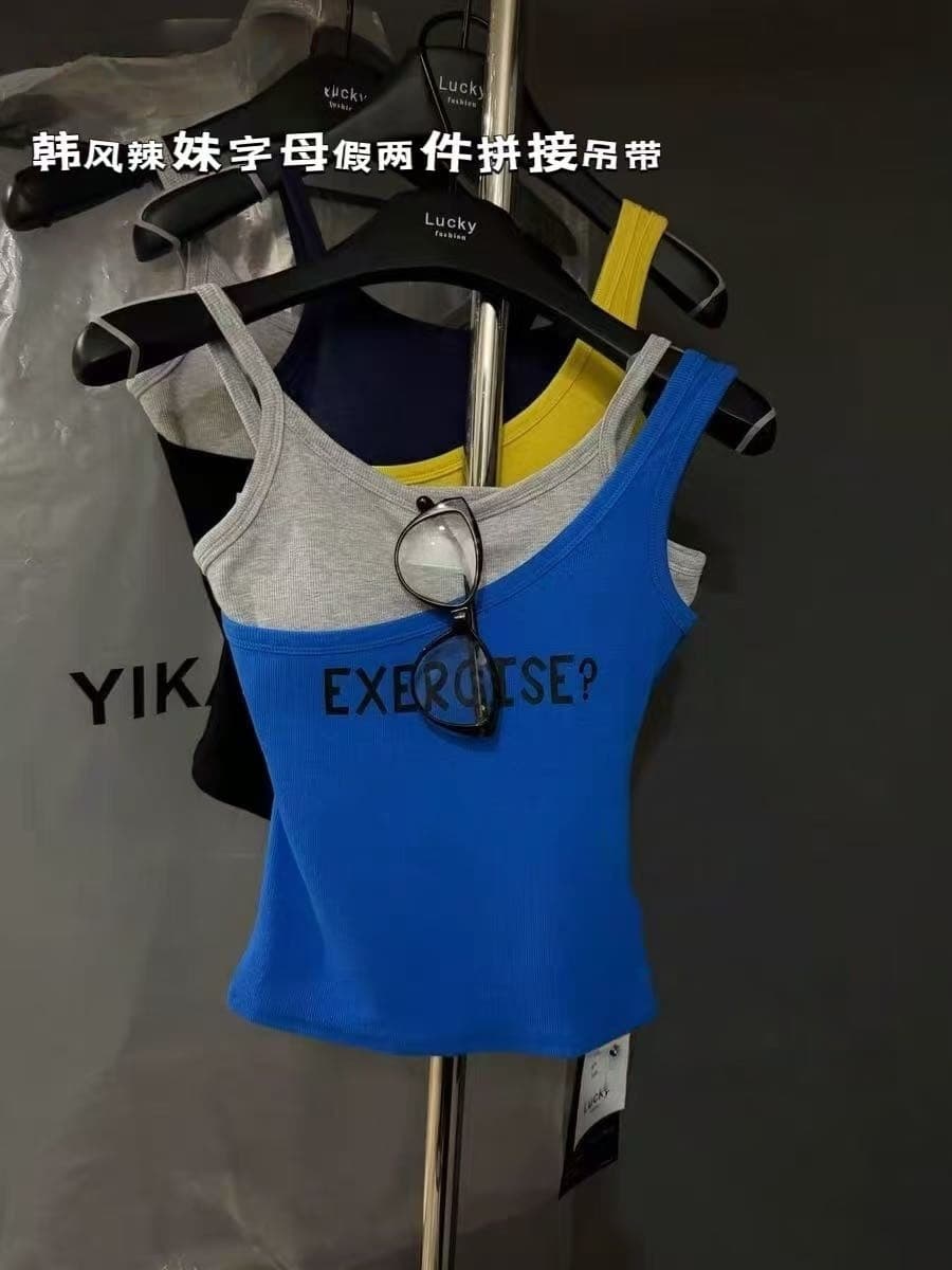 한 바람 핫걸 알파벳 페이크 레이어드 패치워크 슬립 나만의 것을 가져와 라. 가슴 패드 인사이드 가져 가라. 수 있습니다. 외출용 아름다움 뒤로 조끼 상세 이미지 9
