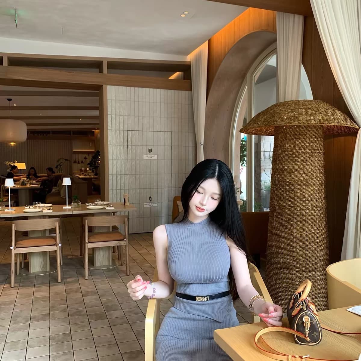 farte shop 모니카 회색 민소매 털 짠 셔츠 반 스커트 세트 여성 봄 여름 몸매 가꾸기 투피스 세트 이미지 5