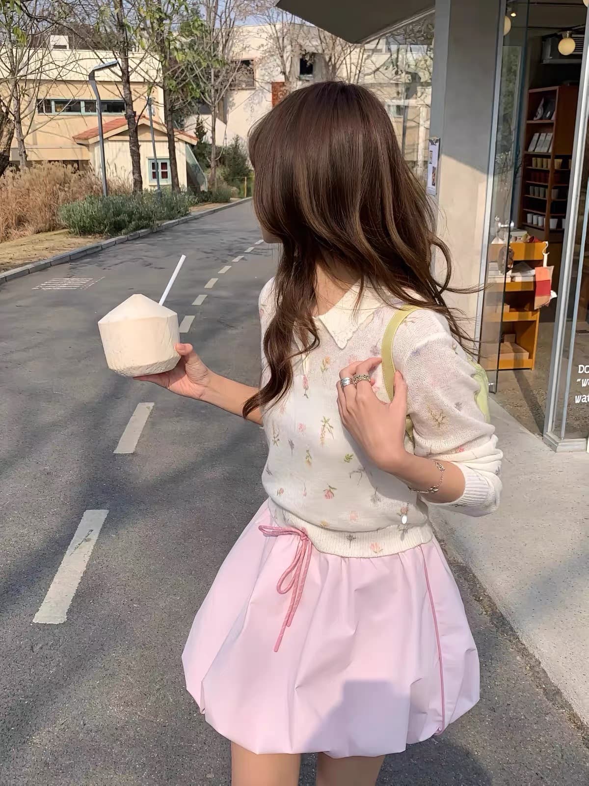 한 부서 작은 청신 바람 베이비 칼라 꽃무늬 니트 스웨터 여성 봄 가을 chao 얇은 스타일 풀오버 POLO 칼라 만나는 맨위 상세 이미지 5