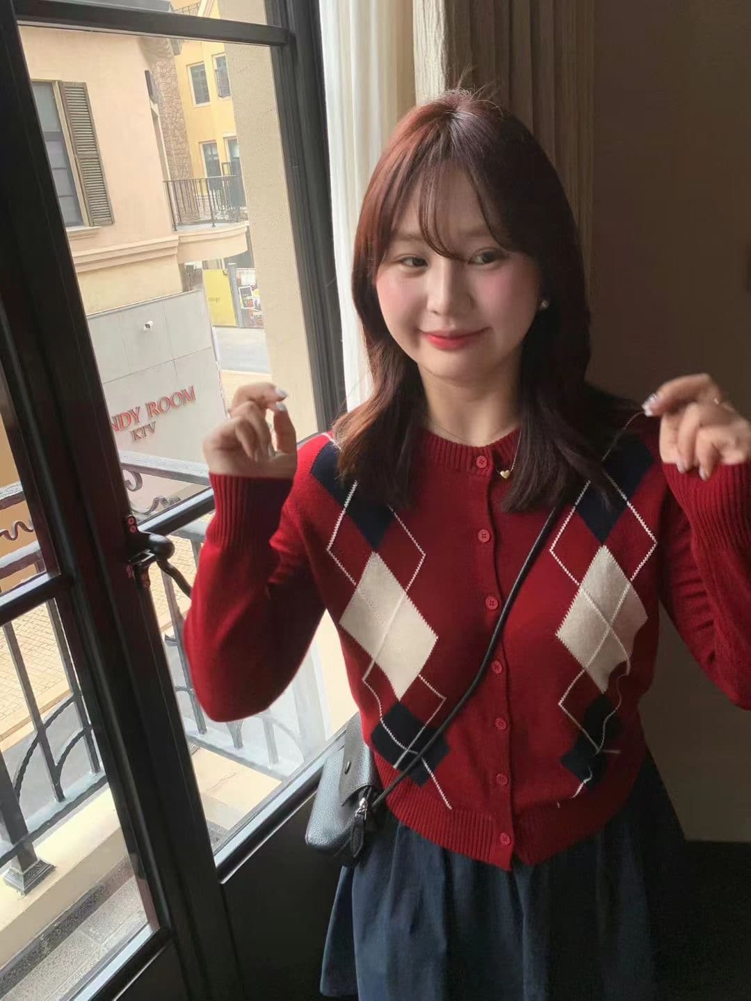 한 부서 레트로 패치워크 색상 라운드 넥 다이아몬드 모양 그리드 니트 오픈 가디건 스웨터 여성 코트 학원 스타일 긴팔 느긋한 바람 맨위 상세 이미지 9