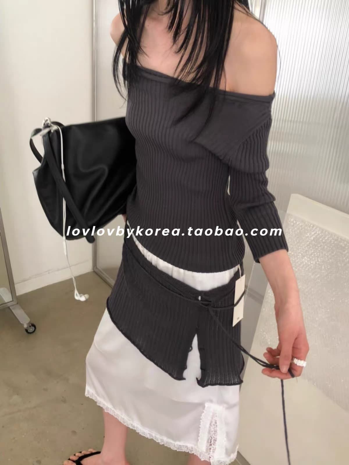 한 부서 이른 가을 새로운 고급 센스 숄 방귀 커튼 둘 착용 사실 투피스 세트 양모 니트 스웨터 디자인 센스 스웨터 트렌디 상세 이미지 1