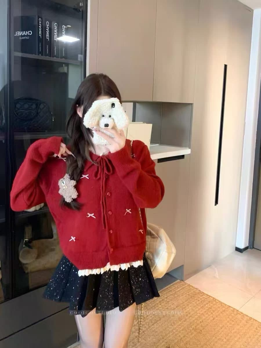 첸 대 유 miu 부서 천 금빛 바람 회색 스웨터 오픈 가디건 여성 코트 가을 겨울 고유 한 슈퍼 잘 생긴 니트 스웨터 맨위 상세 이미지 2