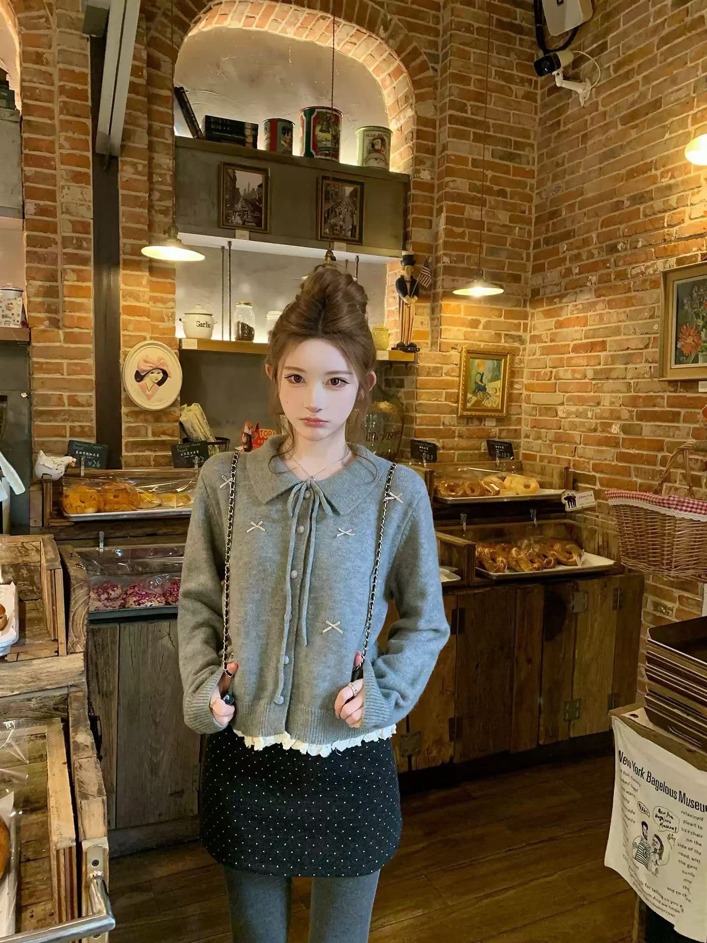 첸 대 유 miu 부서 천 금빛 바람 회색 스웨터 오픈 가디건 여성 코트 가을 겨울 고유 한 슈퍼 잘 생긴 니트 스웨터 맨위 상세 이미지 3