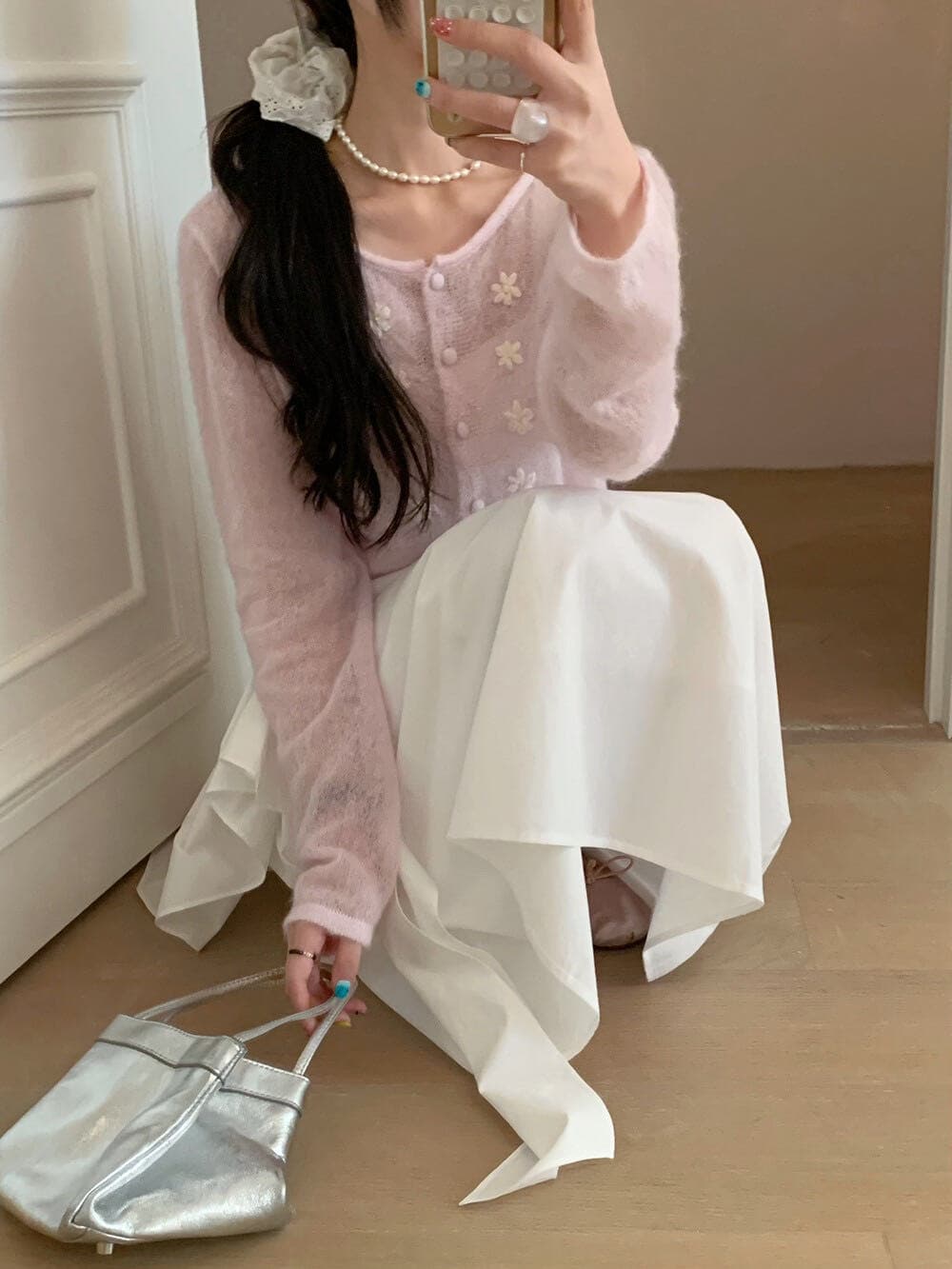 한 부서 달콤한 스타일 3 차원 꽃 자수 다용도 섹션 한국 스타일 오픈 가디건 여성 다용도 슬림해 보이는 부드러운 소녀 바람 맨위 상세 이미지 3