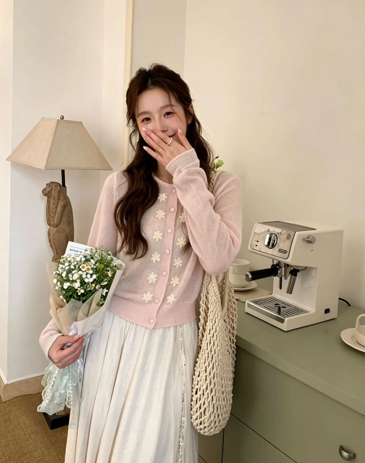 한 부서 달콤한 스타일 3 차원 꽃 자수 다용도 섹션 한국 스타일 오픈 가디건 여성 다용도 슬림해 보이는 부드러운 소녀 바람 맨위 상세 이미지 9