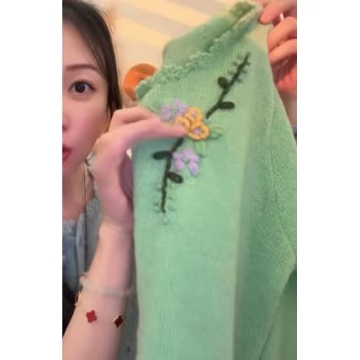 한국 동대문 양모 마 하이 무거운 작업 수공 자수 레이스 네클라인 디자인 센스 스웨터 카디건 코트 트렌디 상세 이미지 11