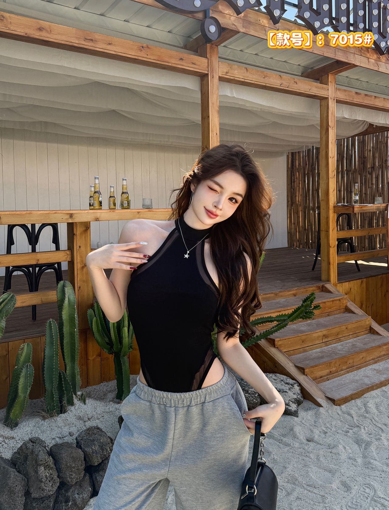 벨트 가슴 패드 순수한 욕망 작은 샤넬 스타일 망사 레이스 조각 슬립 허리 수축 민소매 행침 목 올인원 의류 조끼 여성 아름다움 뒤로 상세 이미지 5