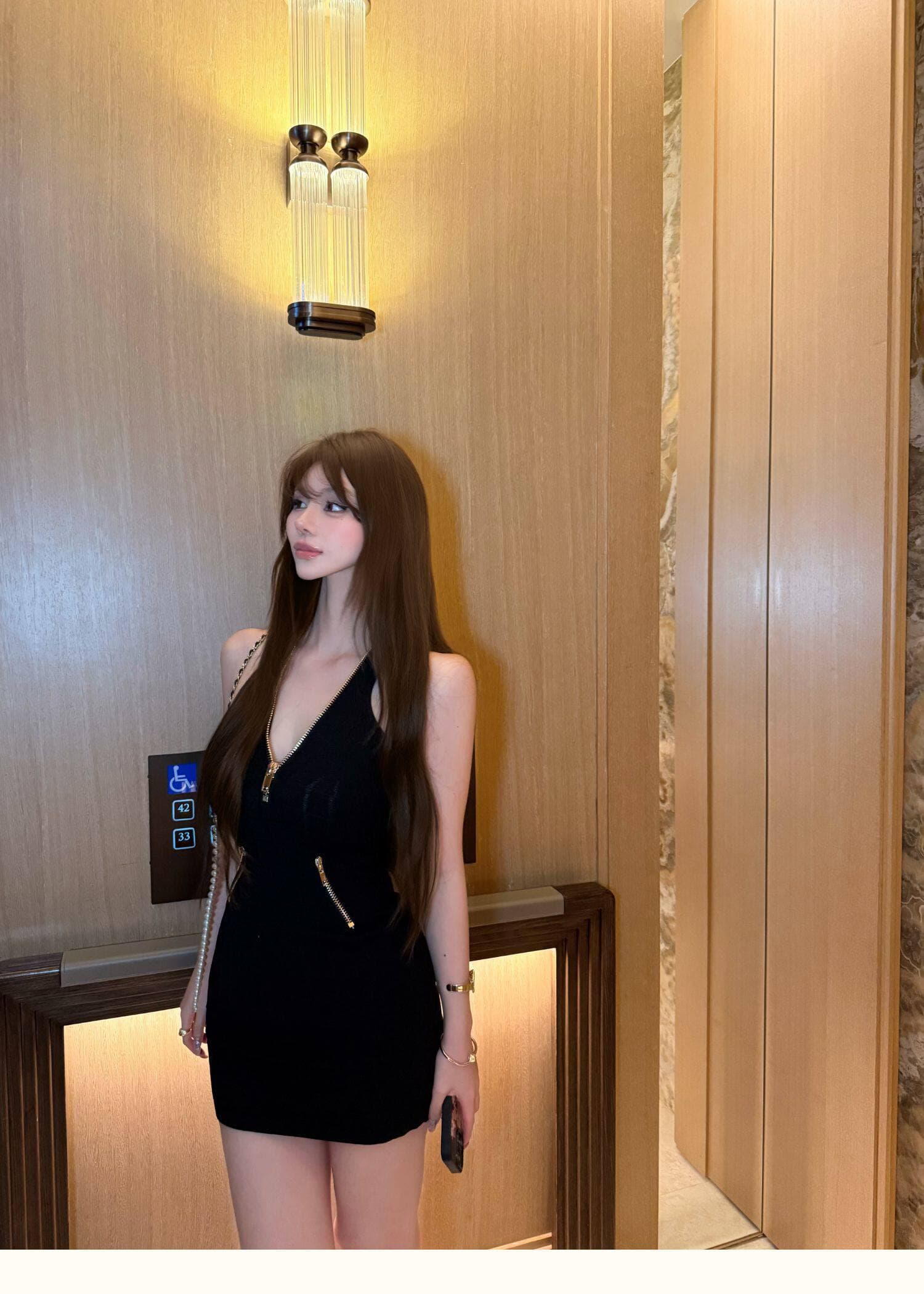 로얄 자매 바람 Chic 지퍼 행침 목 여성 드레스 여름 고급 센스 섹시함 민소매 몸매 가꾸기 슬림해 보이는 타이트 스커트 미니 스커트 상세 이미지 2