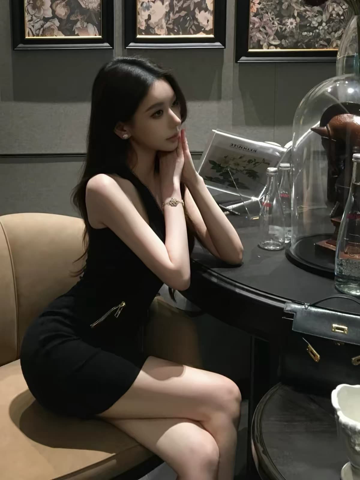 로얄 자매 바람 Chic 지퍼 행침 목 여성 드레스 여름 고급 센스 섹시함 민소매 몸매 가꾸기 슬림해 보이는 타이트 스커트 미니 스커트 상세 이미지 5