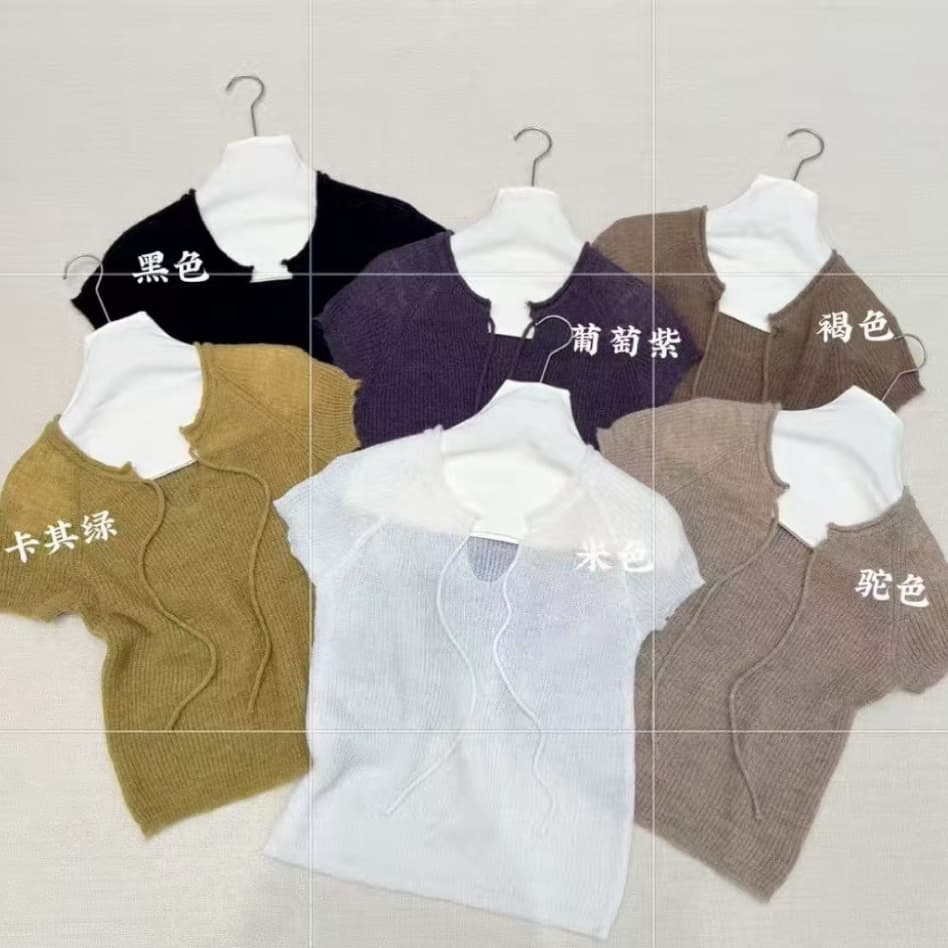 한 부서 chic 여름 가을 연령 감소 레트로 작은 대중 품격 스트랩 반팔 니트 스웨터 Chic 아름다운 맨위 재킷 상세 이미지 11