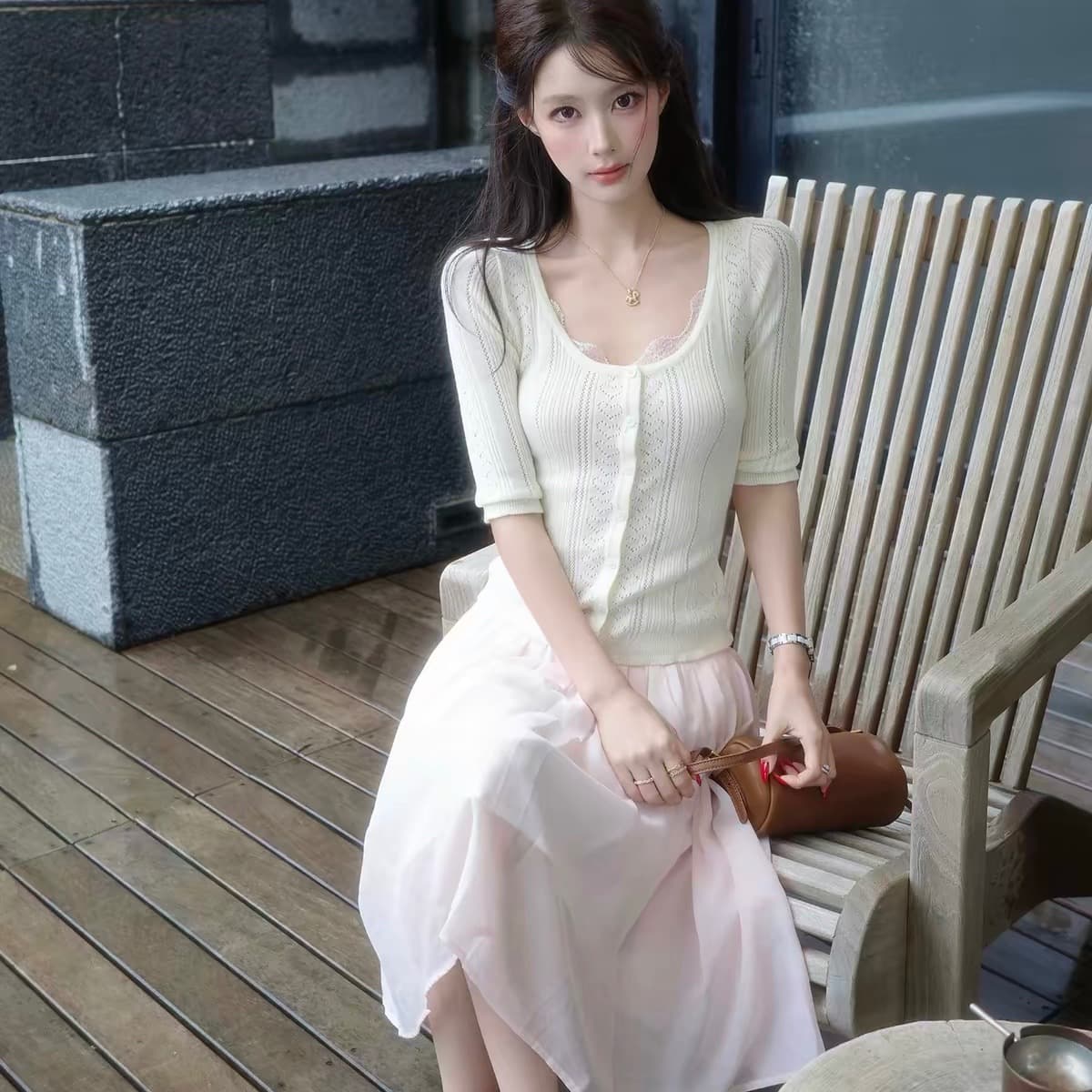 감사합니다. 아니요 고기 홀로우 아웃 얇은 스타일 반팔 니트 스웨터 여성 여름 부드러운 바람 몸매 가꾸기 슬림해 보이는 반소매 오픈 가디건 맨위 상세 이미지 5