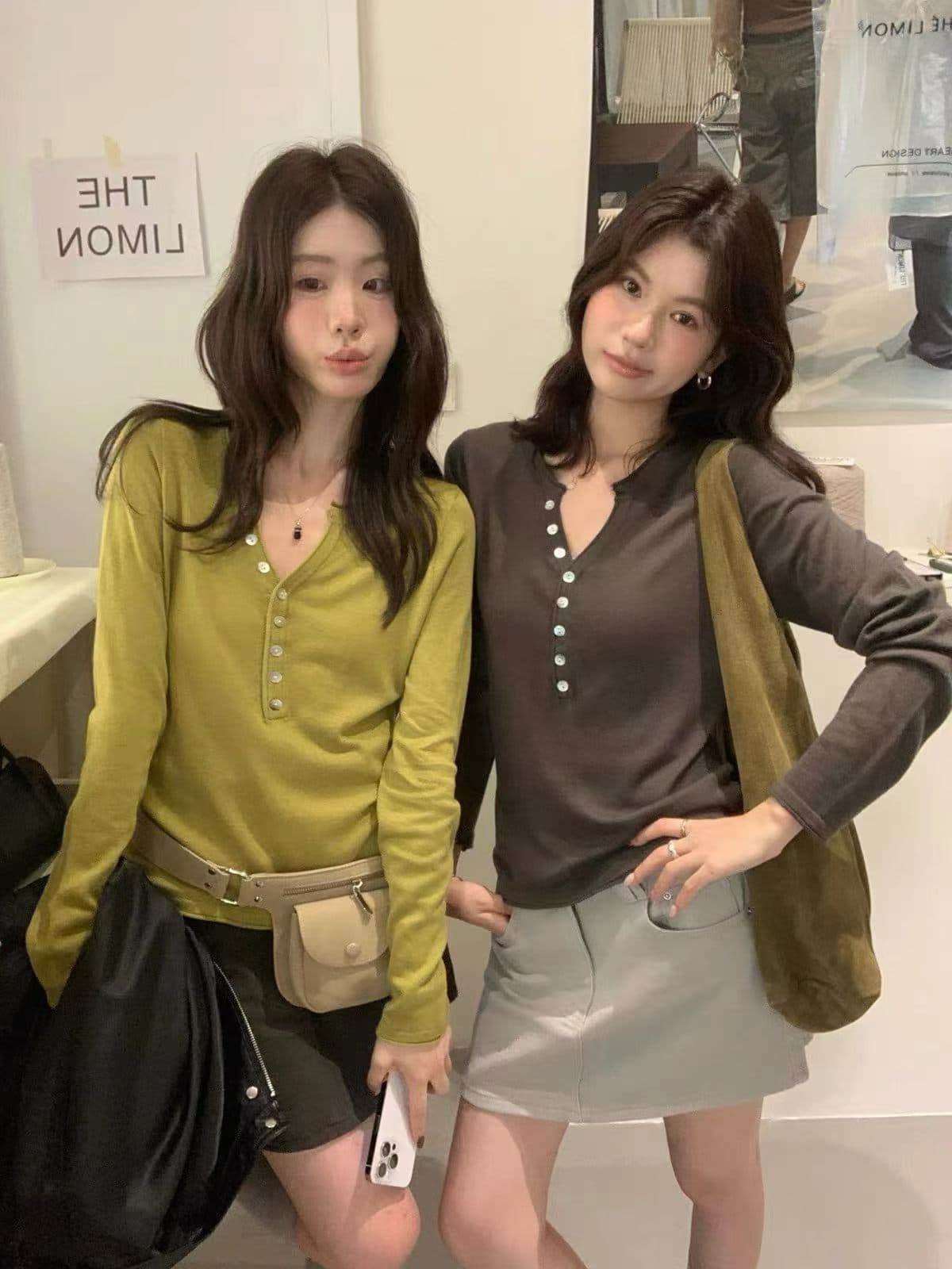 레몬 녹차 한 부서 느긋한 캐주얼 헨리 칼라 슬림해 보이는 다용도 니트 스웨터 여성 긴 소매 맨위 상세 이미지 1