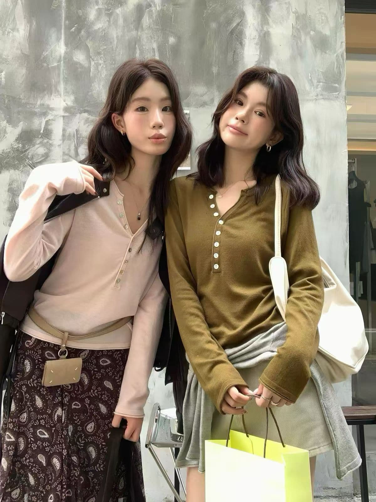 레몬 녹차 한 부서 느긋한 캐주얼 헨리 칼라 슬림해 보이는 다용도 니트 스웨터 여성 긴 소매 맨위 상세 이미지 9