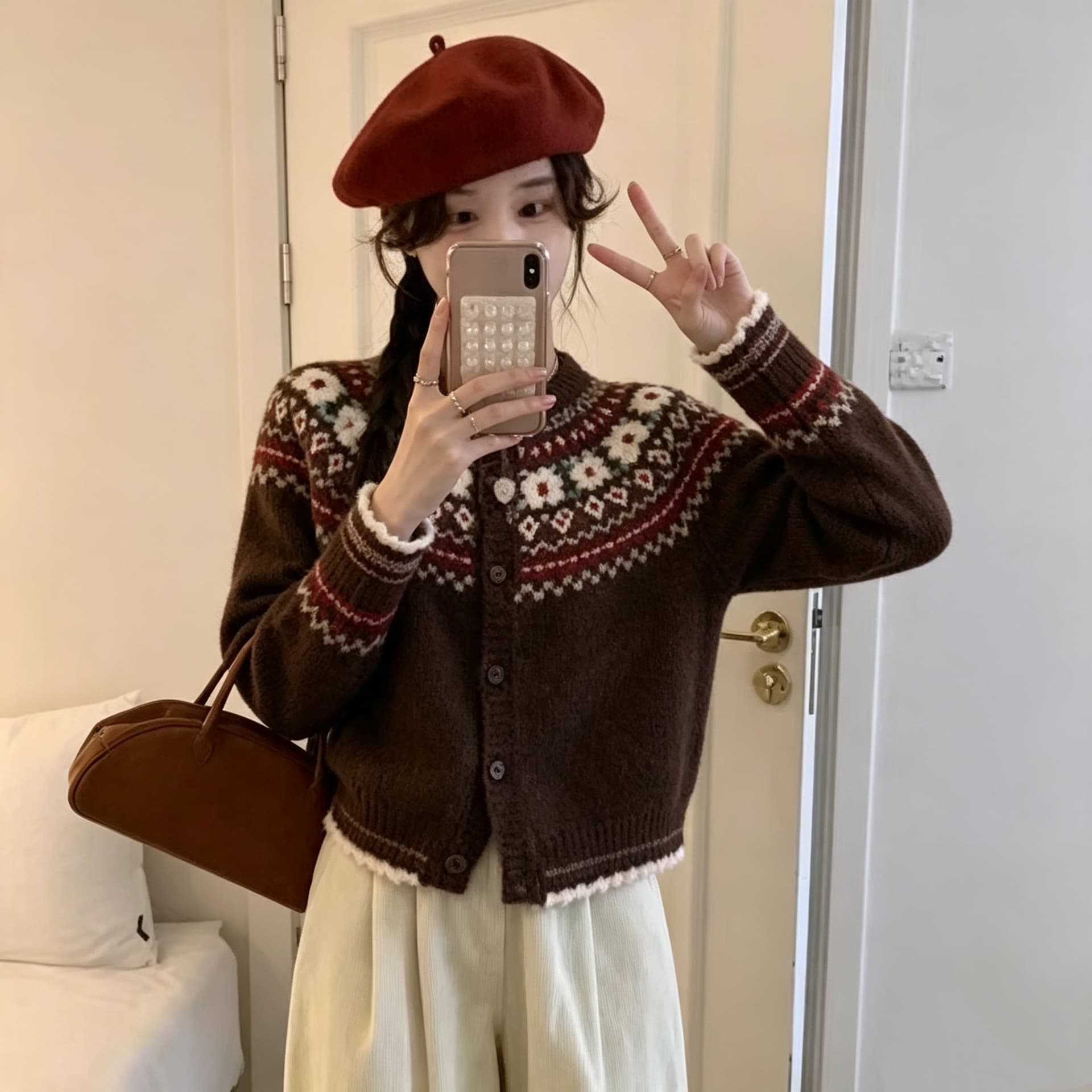 한 부서 레트로 공정한 섬 자카드 니트 오픈 가디건 여성 가을 겨울 새로운 와이드 부드러운 찹쌀 보온 크리스마스 스웨터 코트 상세 이미지 2