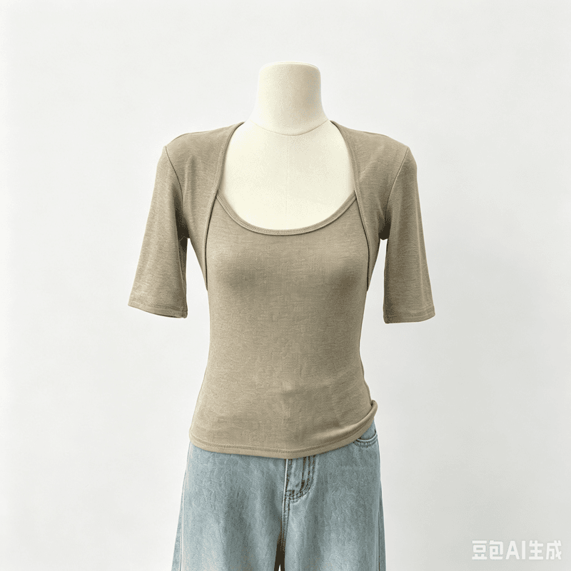 한 부서 페이크 레이어드 광장 칼라 반팔 티셔츠 여성 여름 몸매 가꾸기 슬림해 보이는 순수한 욕망 쇄골 신축성 니트 만나는 맨위 상세 이미지 1