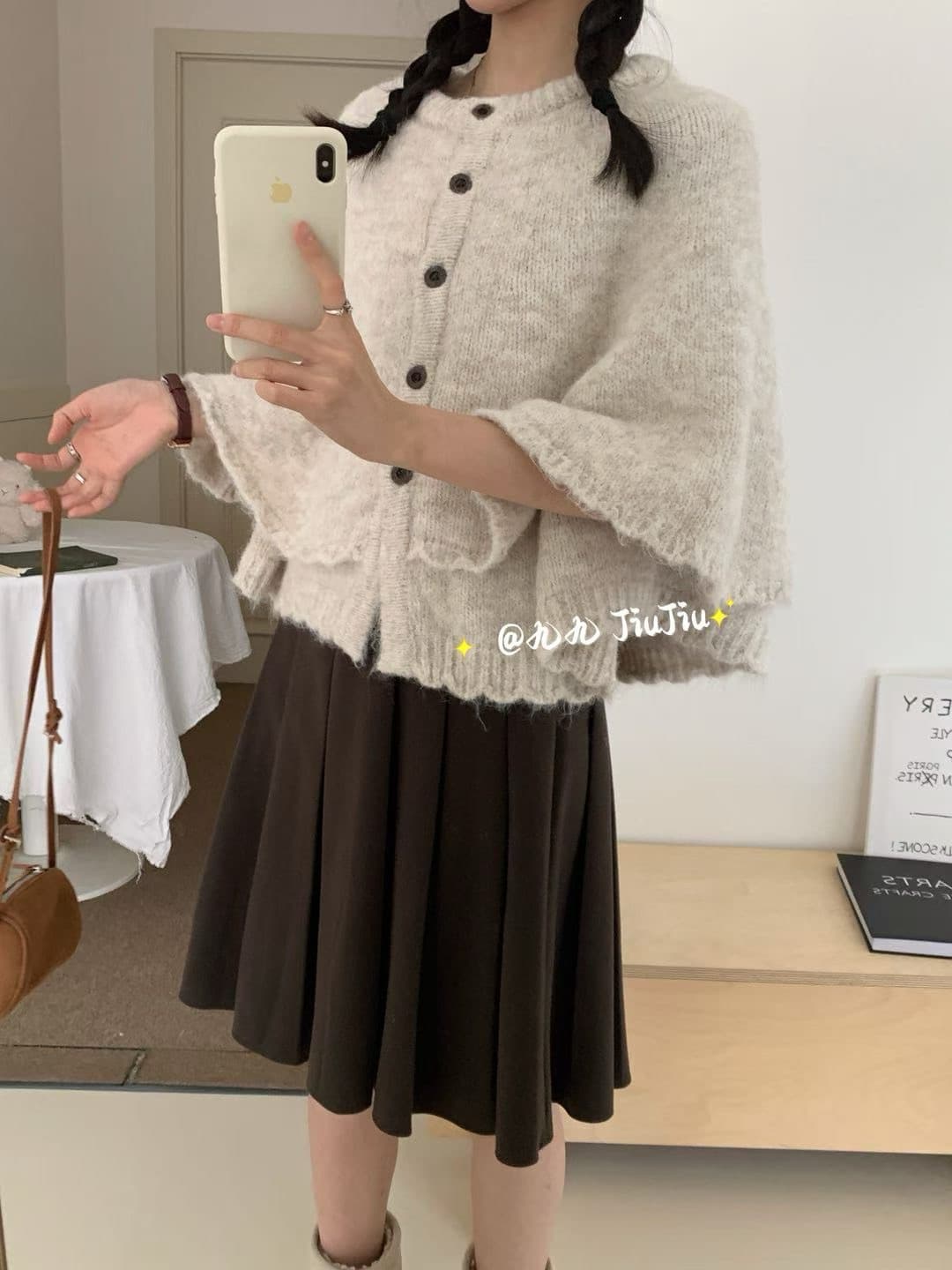 레트로 부드러운 찹쌀 수준 숄 망토 스웨터 여자 분위기 센스 슈퍼 잘 생긴 니트 오픈 가디건 상세 이미지 5