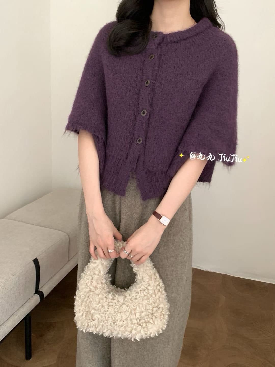 레트로 부드러운 찹쌀 수준 숄 망토 스웨터 여자 분위기 센스 슈퍼 잘 생긴 니트 오픈 가디건 상세 이미지 8