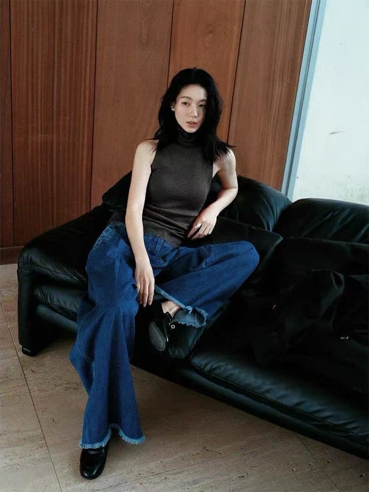 한 부서 터틀넥 품격 민소매 몸매 가꾸기 니트 스웨터 여성 가을 슬림해 보이는 다용도 말뚝 더미 칼라 맨위 트렌디 상세 이미지 7
