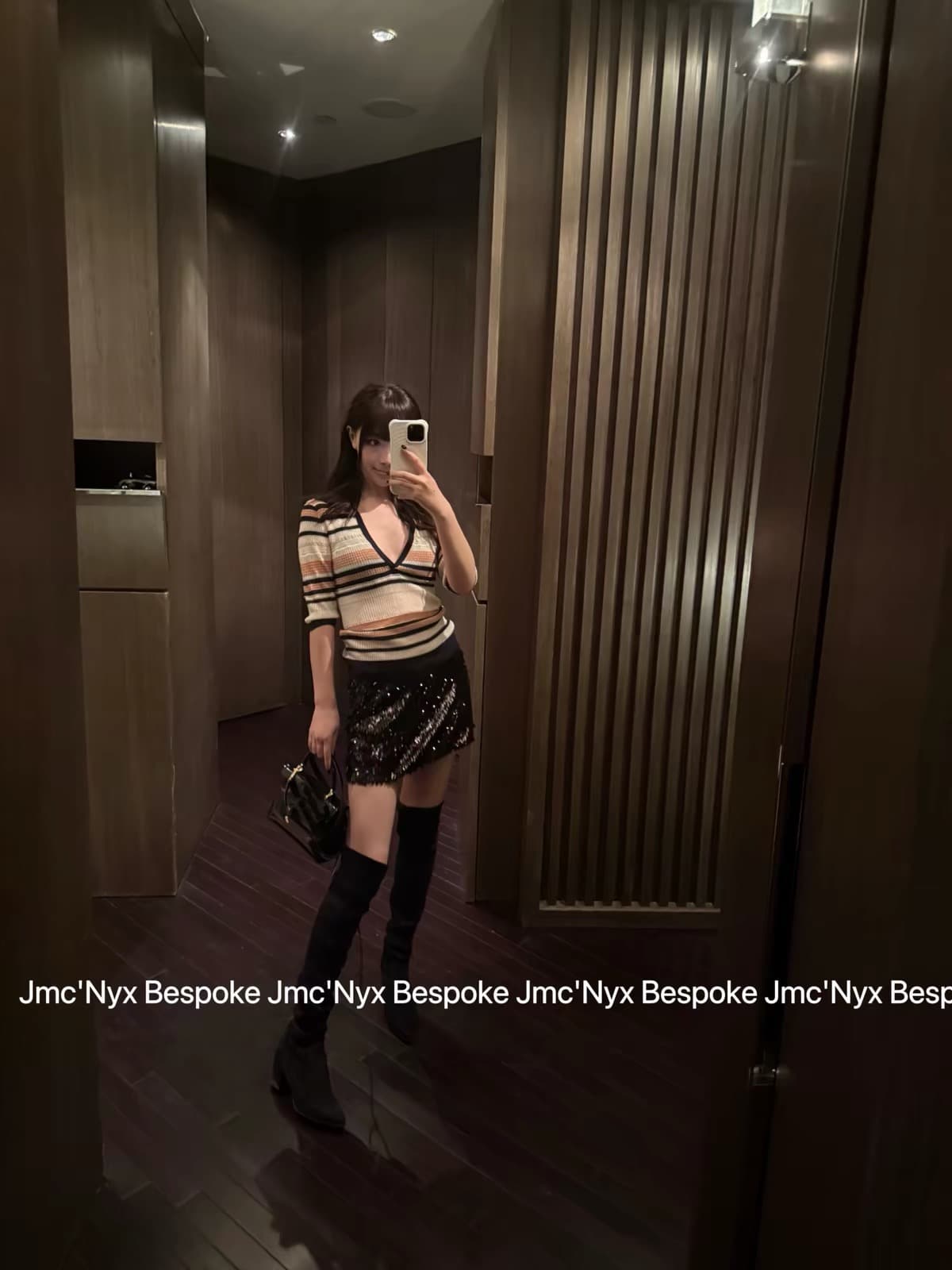 jmc nyx bespoke 배색 스트라이프 V넥 차가운 센스 니트 스웨터 POLO 칼라 티셔츠 긍정적 인 어깨 반팔 맨위 여성 상세 이미지 3
