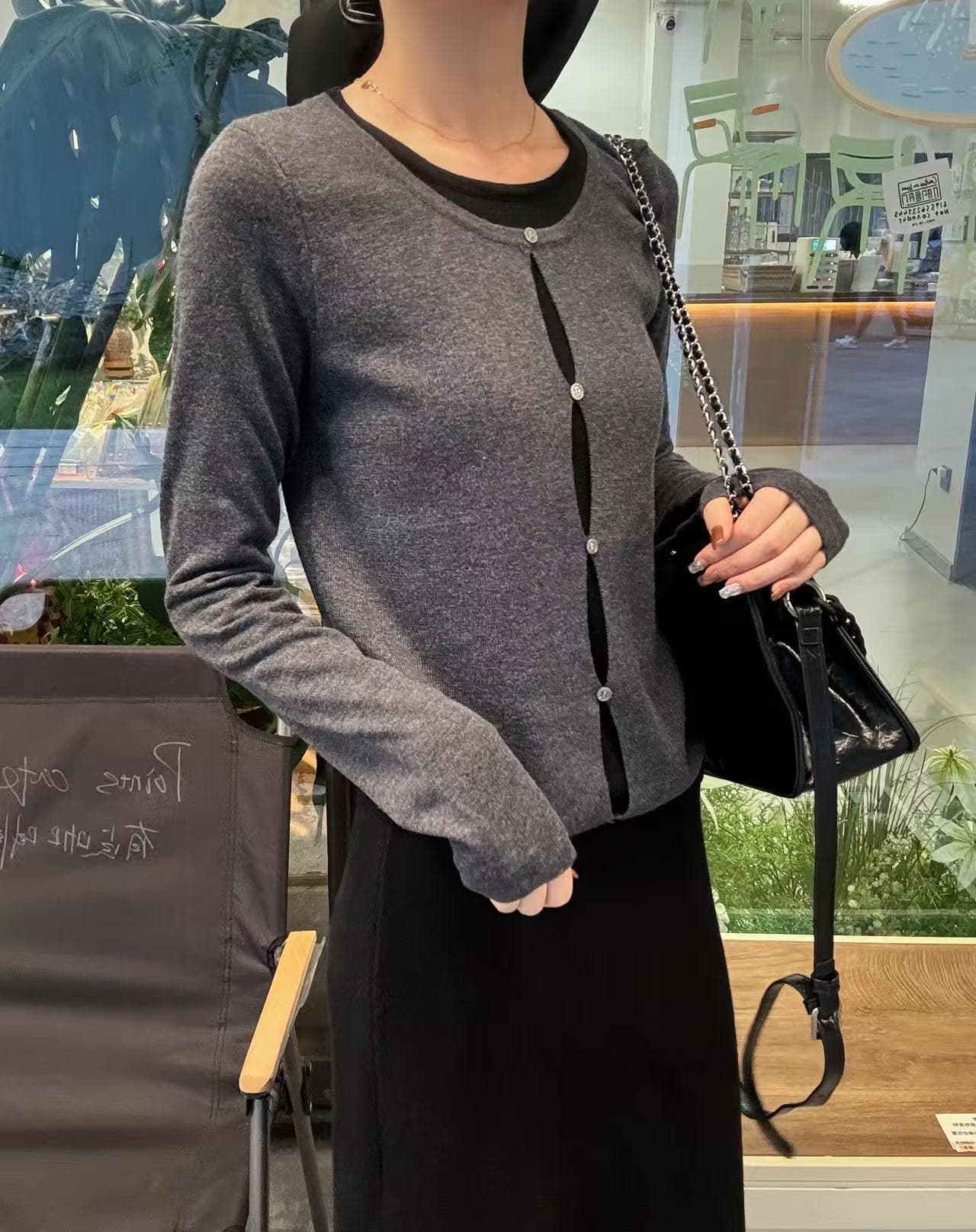 디자인 센스 페이크 레이어드 니트 오픈 가디건 여성 가을 겨울 고유 한 슈퍼 잘 생긴 인사이드 가져 가라. 재킷 Chic 맨위 상세 이미지 6