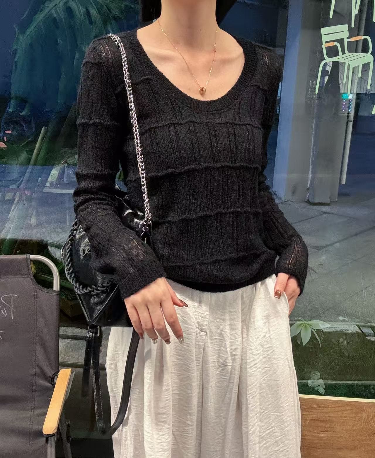 한 부서 단색 질감 구덩이 기사 모헤어 니트 스웨터 낮음 라운드 넥 몸매 가꾸기 긴팔 기타 색상 가을 겨울 다용도 맨위 상세 이미지 3