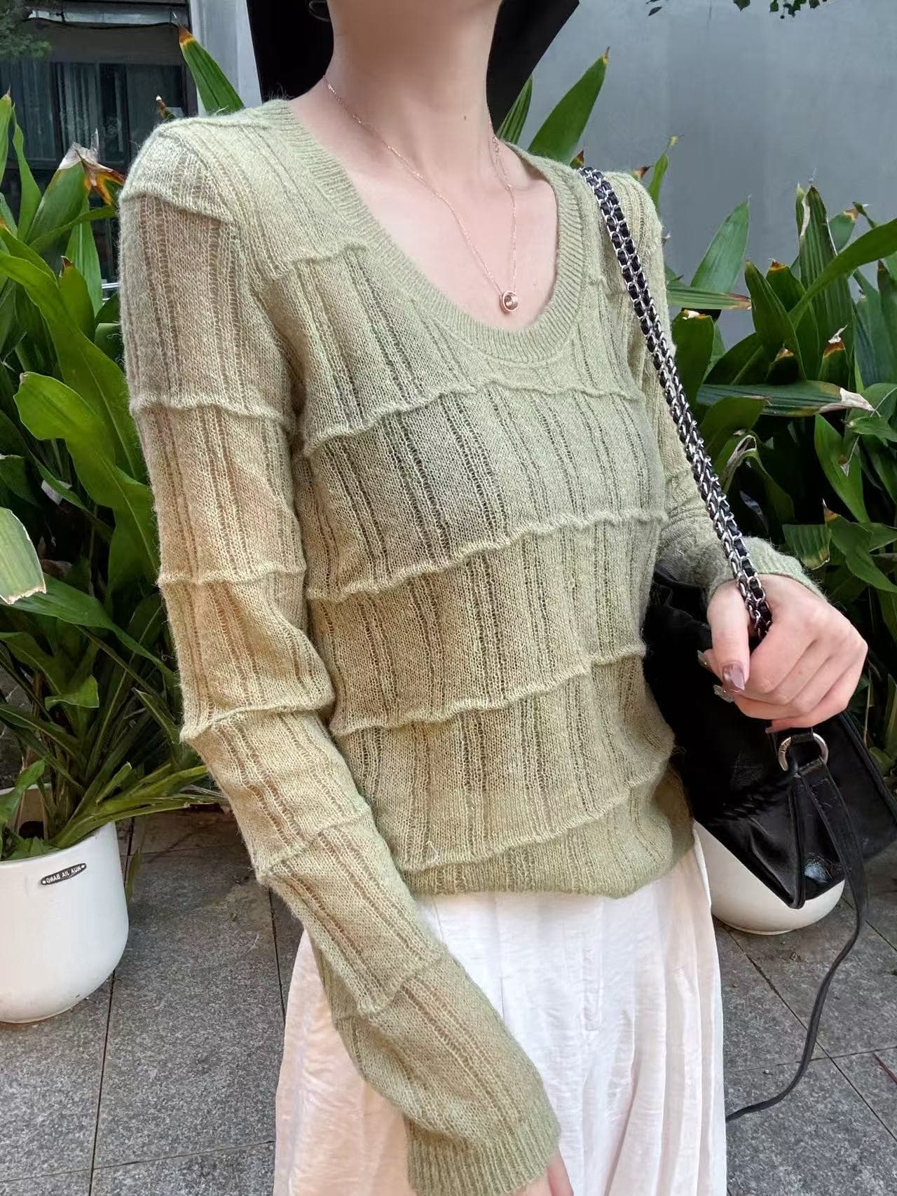 한 부서 단색 질감 구덩이 기사 모헤어 니트 스웨터 낮음 라운드 넥 몸매 가꾸기 긴팔 기타 색상 가을 겨울 다용도 맨위 상세 이미지 12