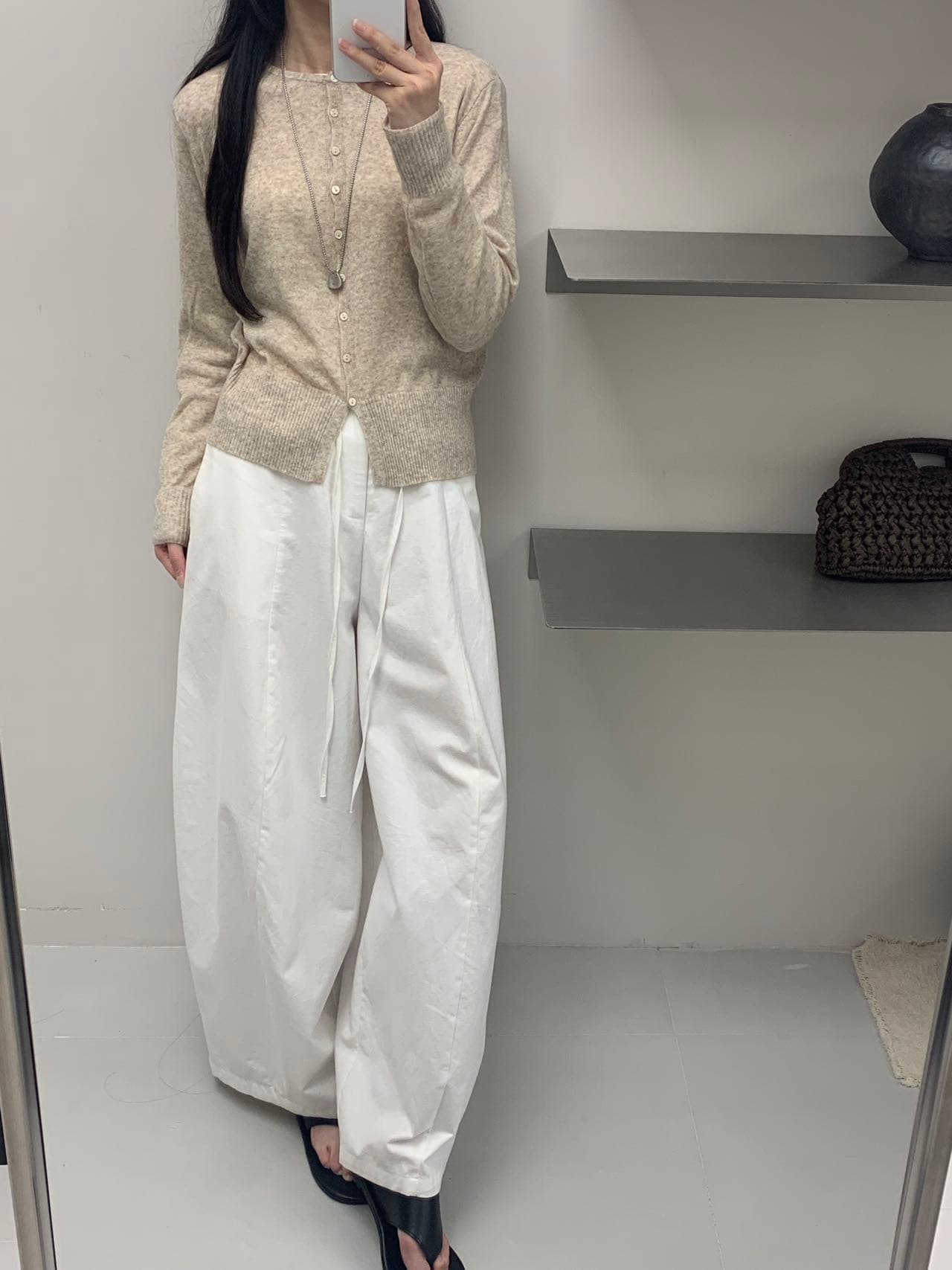 약화 된 라운드 넥 양모 혼방 니트 오픈 가디건 여성 외부 가져 가라. 루즈핏 슬림해 보이는 미니멀리즘 출퇴근 긴팔 스웨터 코트 이미지 2
