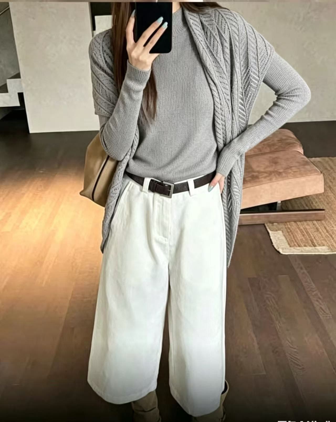 열세 개 높음 물품 한 부서 품격 디자인 숄 레이스업 다용도 슬림해 보이는 긴팔 니트 스웨터 맨위 투피스 세트 상세 이미지 2