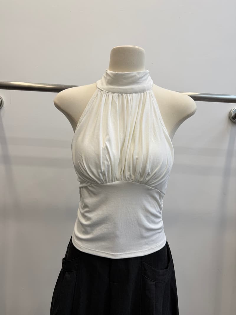 순수한 욕망 터틀넥 행침 목 캐미솔 여름 주름 허리 수축 몸매 가꾸기 쇼트 스타일 이슬 허리 민소매 인사이드 잡아라. 의류 상세 이미지 5