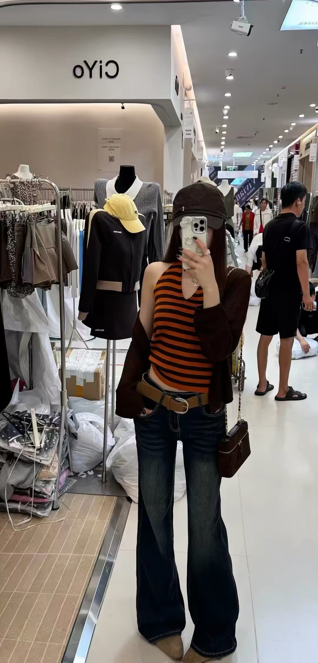 한 부서 스트라이프 V넥 행침 목 니트 조끼 홀로우 아웃 얇은 스타일 오픈 가디건 두 조각 여성 세트 슬림해 보이는 다용도 스택 착용 맨위 상세 이미지 2