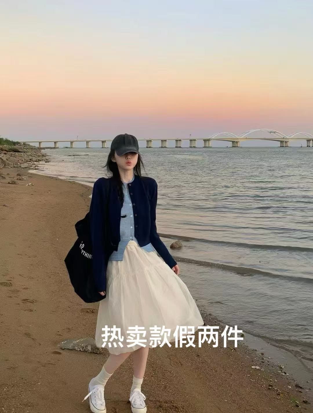 한 부서 느긋한 배색 니트 오픈 가디건 여성 가을 몸매 가꾸기 페이크 레이어드 다용도 맨위 라운드 넥 스트라이프 패치워크 스웨터 상세 이미지 6