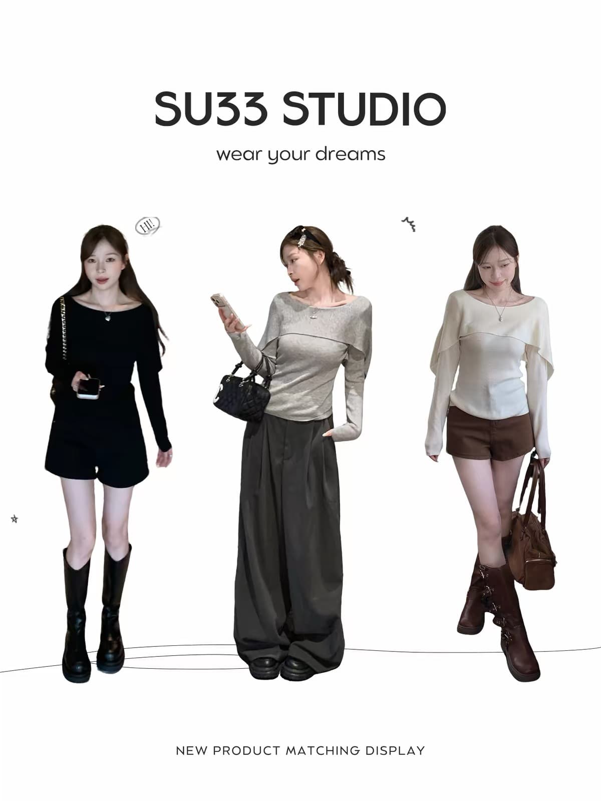 스와 3 3 니트 스웨터 2026 년 가을 한 부서 작은 대중 스웨터 비스듬한 칼라 허리 수축 다용도 캐주얼 여자 맨위 이미지 2