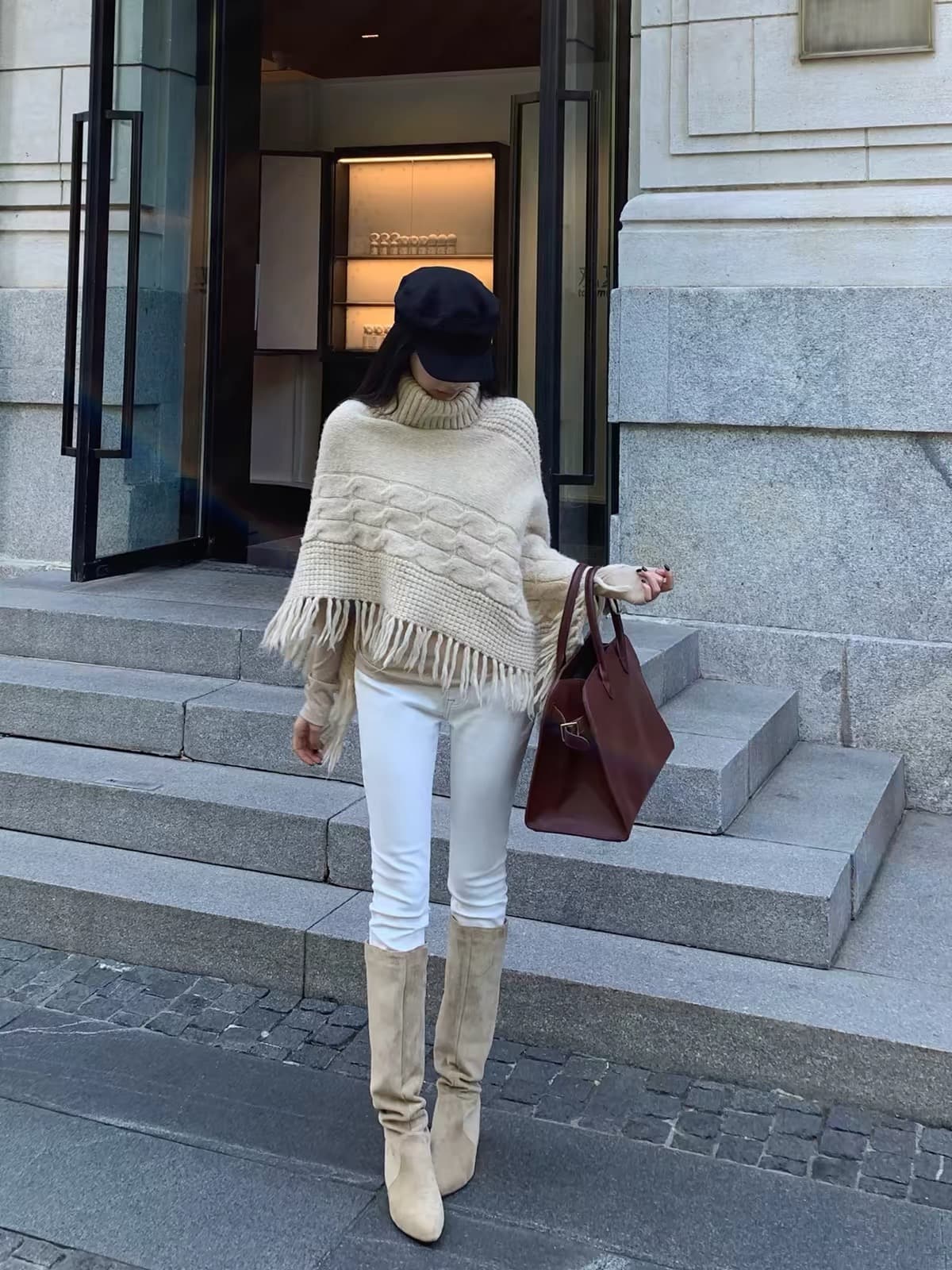 레드 맨 파빌리온 니트 스웨터 여성 2026 새로운 가을 착용 가져 가라. 망토 숄 한 부서 분위기 센스 풀오버 터틀넥 맨위 상세 이미지 4