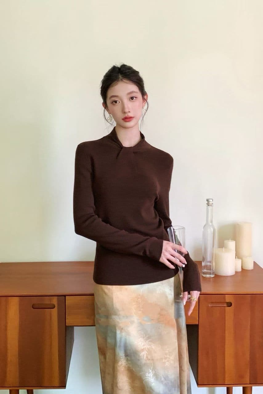 고급 센스 레트로 반하이넥 비틀림 기본 셔츠 몸매 가꾸기 인사이드 가져 가라. 스웨터 여자 가을 겨울 니트 맨위 상세 이미지 6