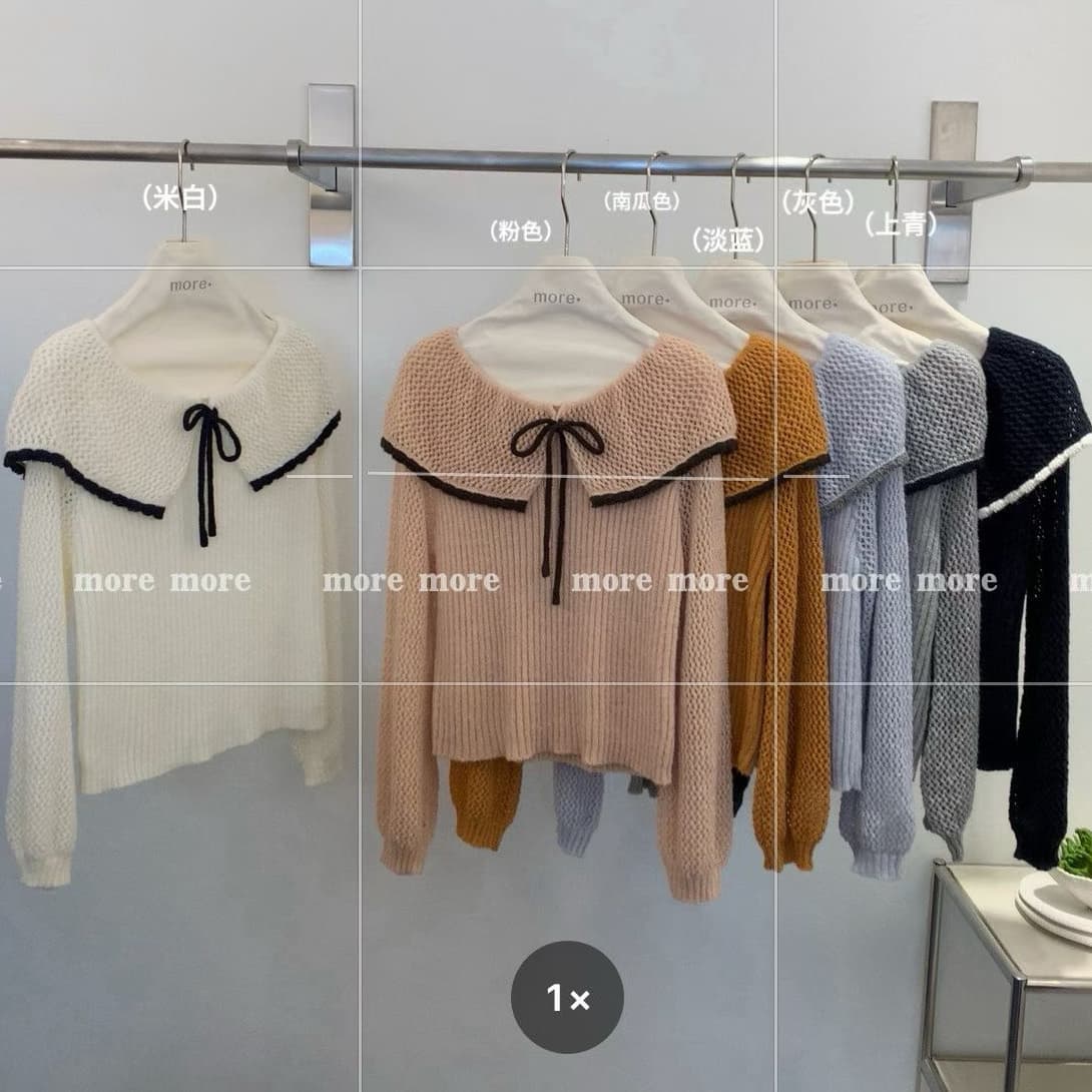 한 부서 부드러운 바람 연령 감소 레이스업 홀로우 아웃 배색 스웨터 여자 가을 겨울 달콤함 외국 가스 베이비 칼라 니트 스웨터 맨위 이미지 5