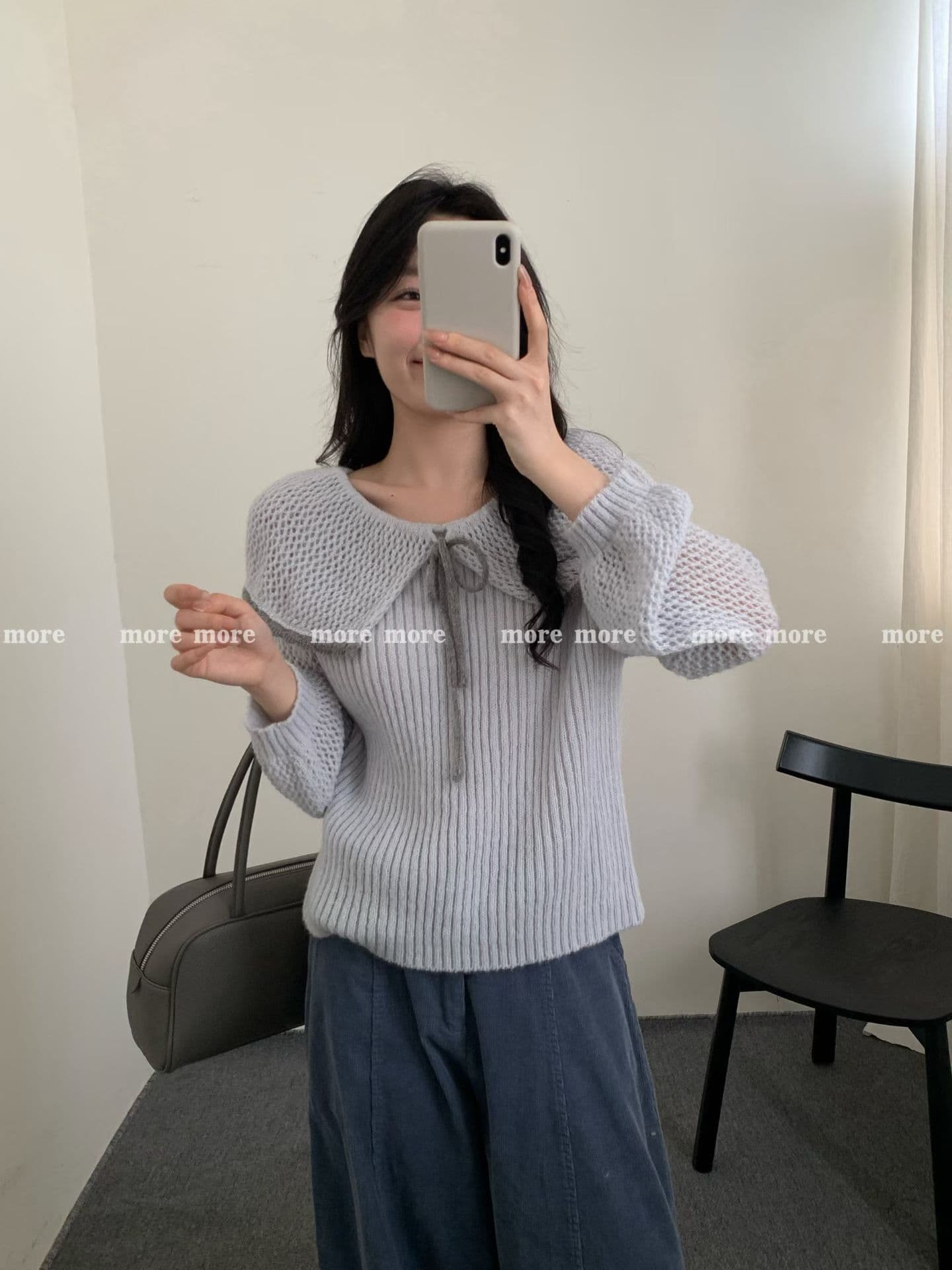한 부서 부드러운 바람 연령 감소 레이스업 홀로우 아웃 배색 스웨터 여자 가을 겨울 달콤함 외국 가스 베이비 칼라 니트 스웨터 맨위 상세 이미지 4