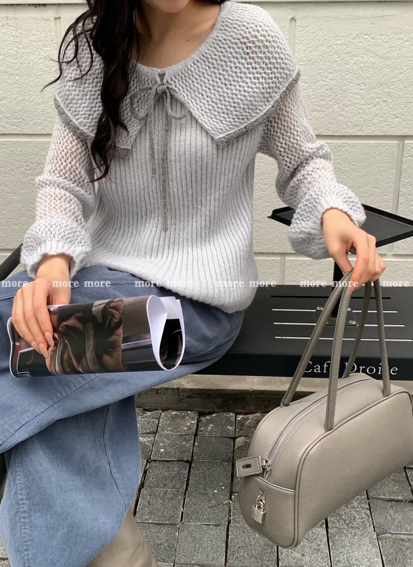 한 부서 부드러운 바람 연령 감소 레이스업 홀로우 아웃 배색 스웨터 여자 가을 겨울 달콤함 외국 가스 베이비 칼라 니트 스웨터 맨위 상세 이미지 5