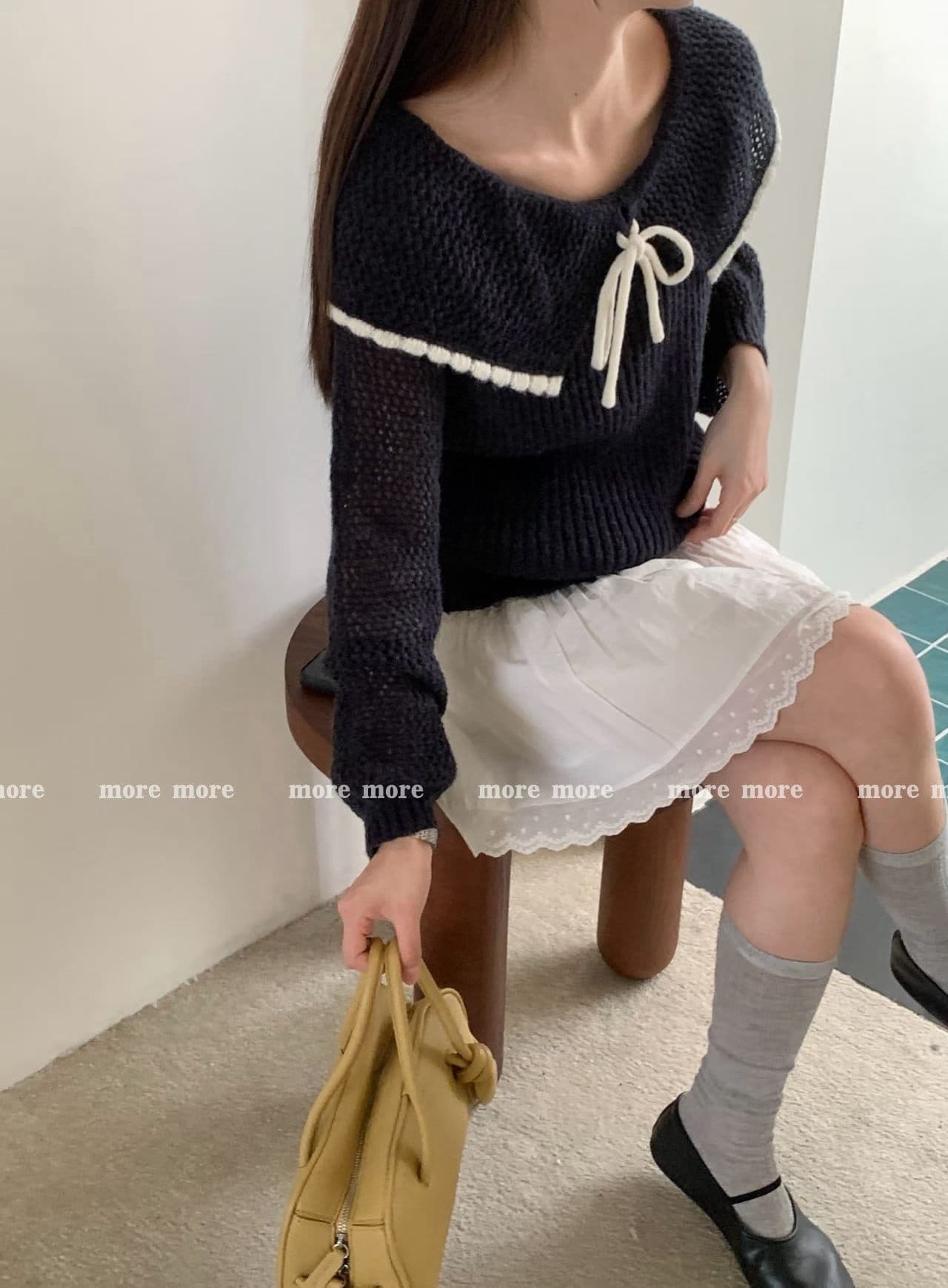 한 부서 부드러운 바람 연령 감소 레이스업 홀로우 아웃 배색 스웨터 여자 가을 겨울 달콤함 외국 가스 베이비 칼라 니트 스웨터 맨위 상세 이미지 18