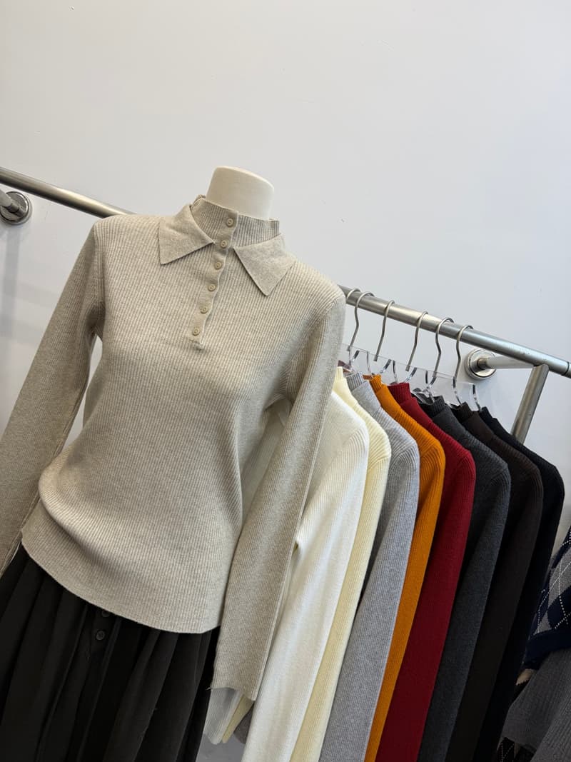 한 부서 polo 폴로 칼라 반하이넥 니트 기본 셔츠 여성 가을 수직 구덩이 기사 단추 몸매 가꾸기 슬림해 보이는 긴팔 맨위 상세 이미지 3