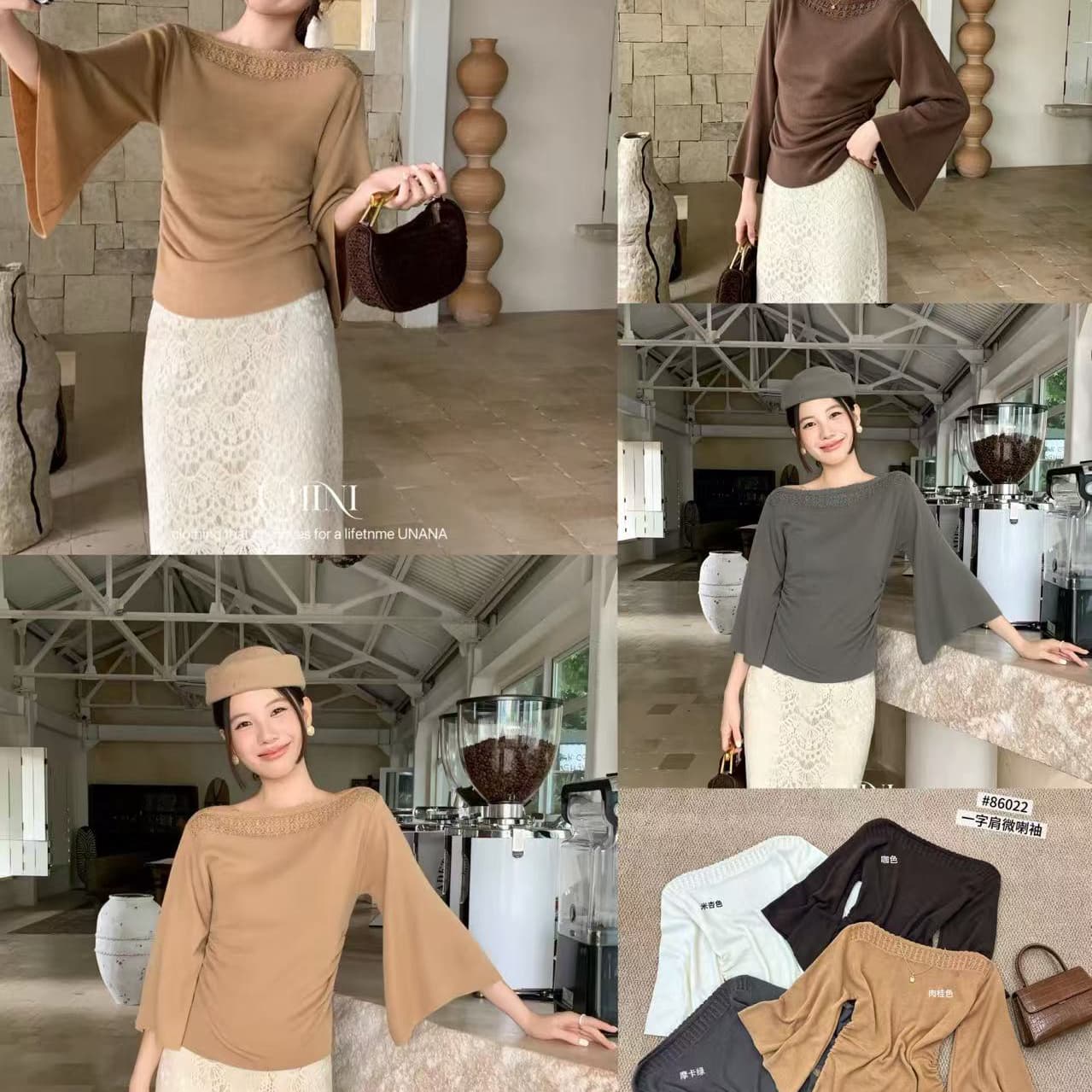 가을 켜기 새로운 한 부서 분위기 센스 레이스 오프숄더 측면 수 있습니다. 조정 펌프 Pleat 부츠컷 7부 소매 맨위 니트 스웨터 상세 이미지 6