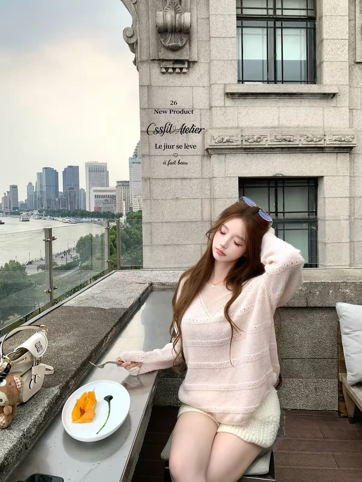 늦게 우산 우산 26 fw 플러시 복숭아 연애 편지 V넥 양모 루즈핏 니트 스웨터 둘 색상 입력 상세 이미지 4
