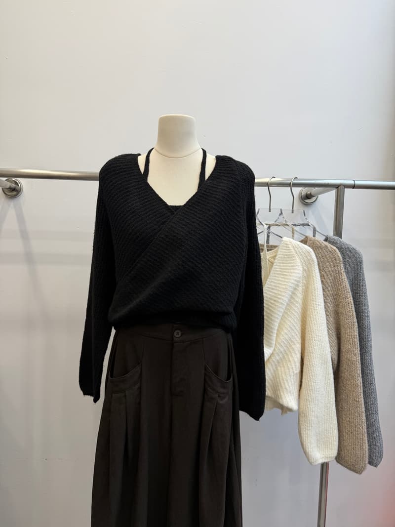 페이크 레이어드 니트 스웨터 디자인 센스 십자가 비틀림 스웨터 행침 목 슬립 맨위 상세 이미지 3
