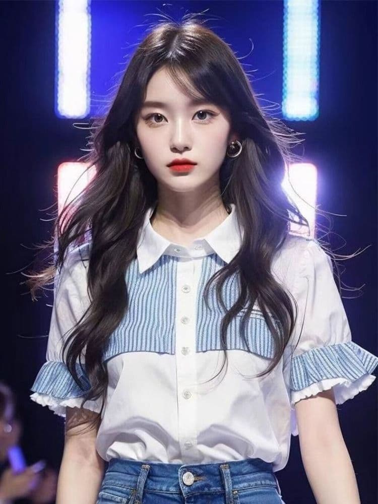 재고 있음 여름 chic 블루 화이트 배색 셔츠 외국 가스 작은 셔츠 셔츠 여자 새로운 루즈핏 슬림해 보이는 맨위 이미지 4
