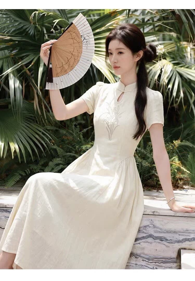 재고 있음 새로운 중식 슬림해 보이는 드레스 2026 여름 새로운 부드러운 품격 롱 스커트 상세 이미지 7
