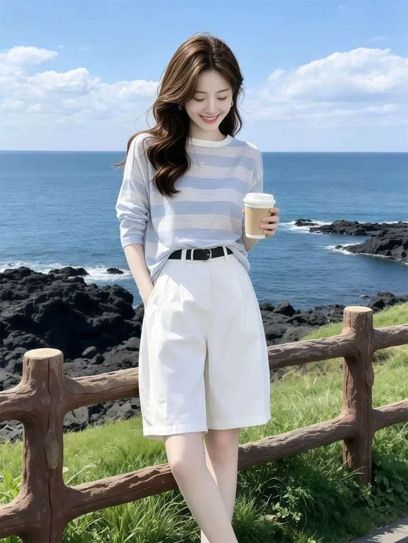 재고 있음 여성 의류 새로운 패션 고급 센스 자외선 차단 맨위 연령 감소 다용도 스트라이프 니트 스웨터 상세 이미지 7