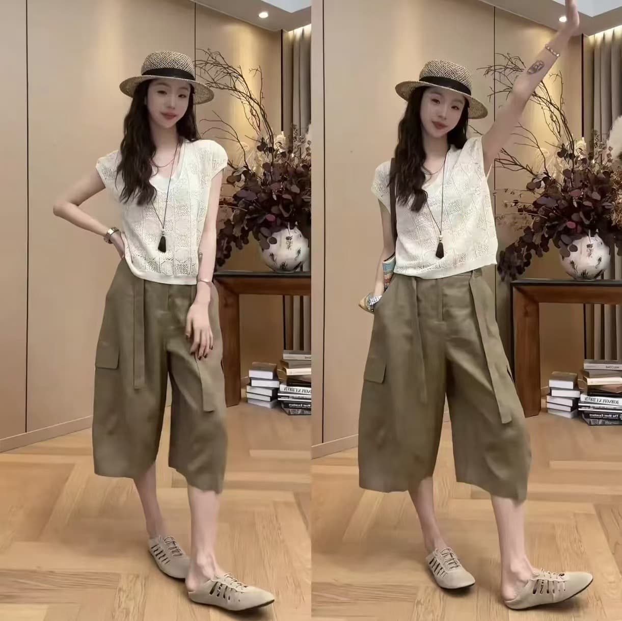 재고 있음 패션 외국 가스 캐주얼 홀로우 아웃 V넥 슬림해 보이는 작은 셔츠 여성 여름 새로운 페이크 레이어드 디자인 니트 스웨터 상세 이미지 4