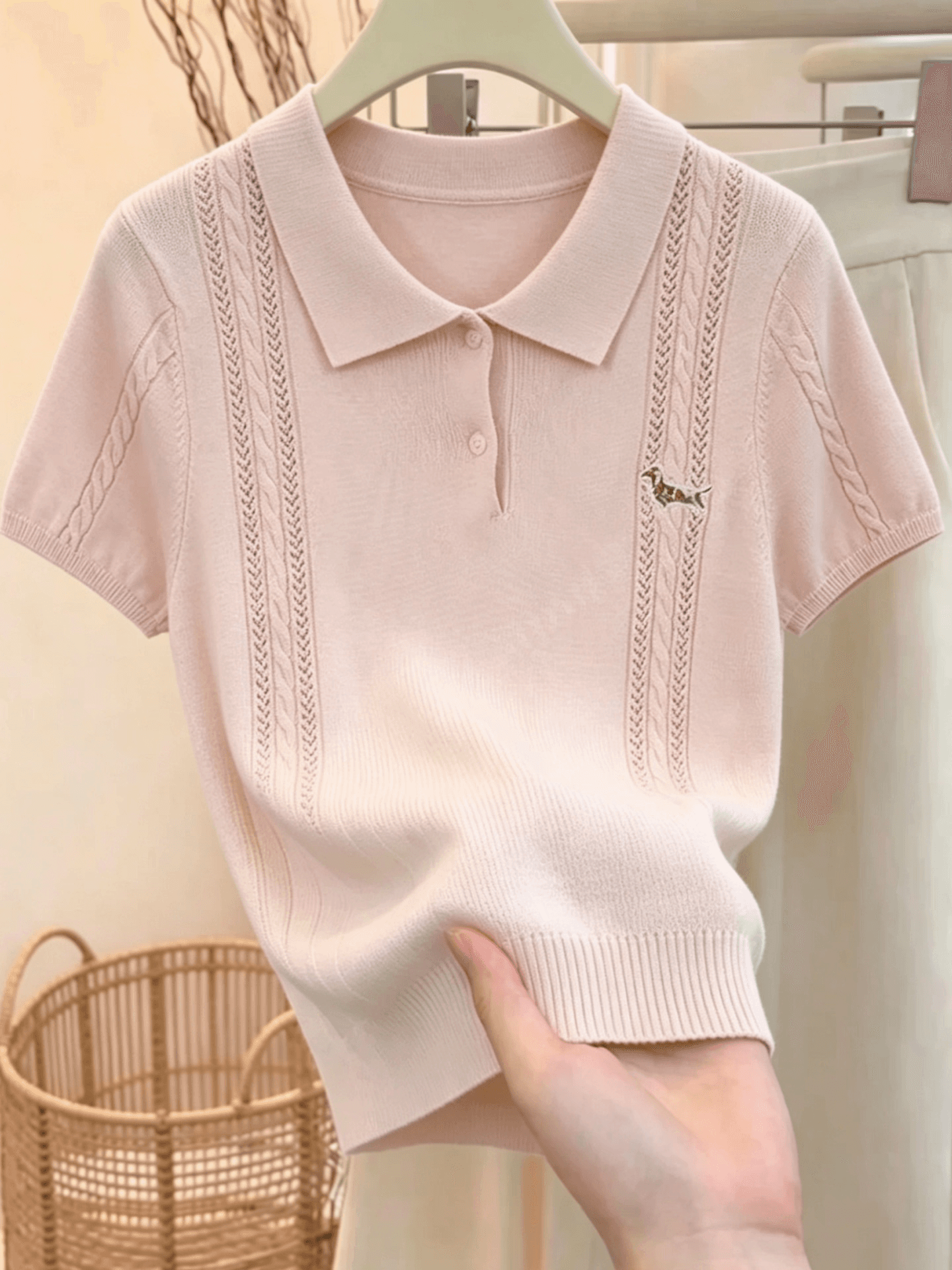 재고 있음 작은 대중 익스트림 제인 강아지 자수 polo 니트 스웨터 여성 여름 몸매 가꾸기 슬림해 보이는 다용도 품격 반팔 티셔츠 상세 이미지 5