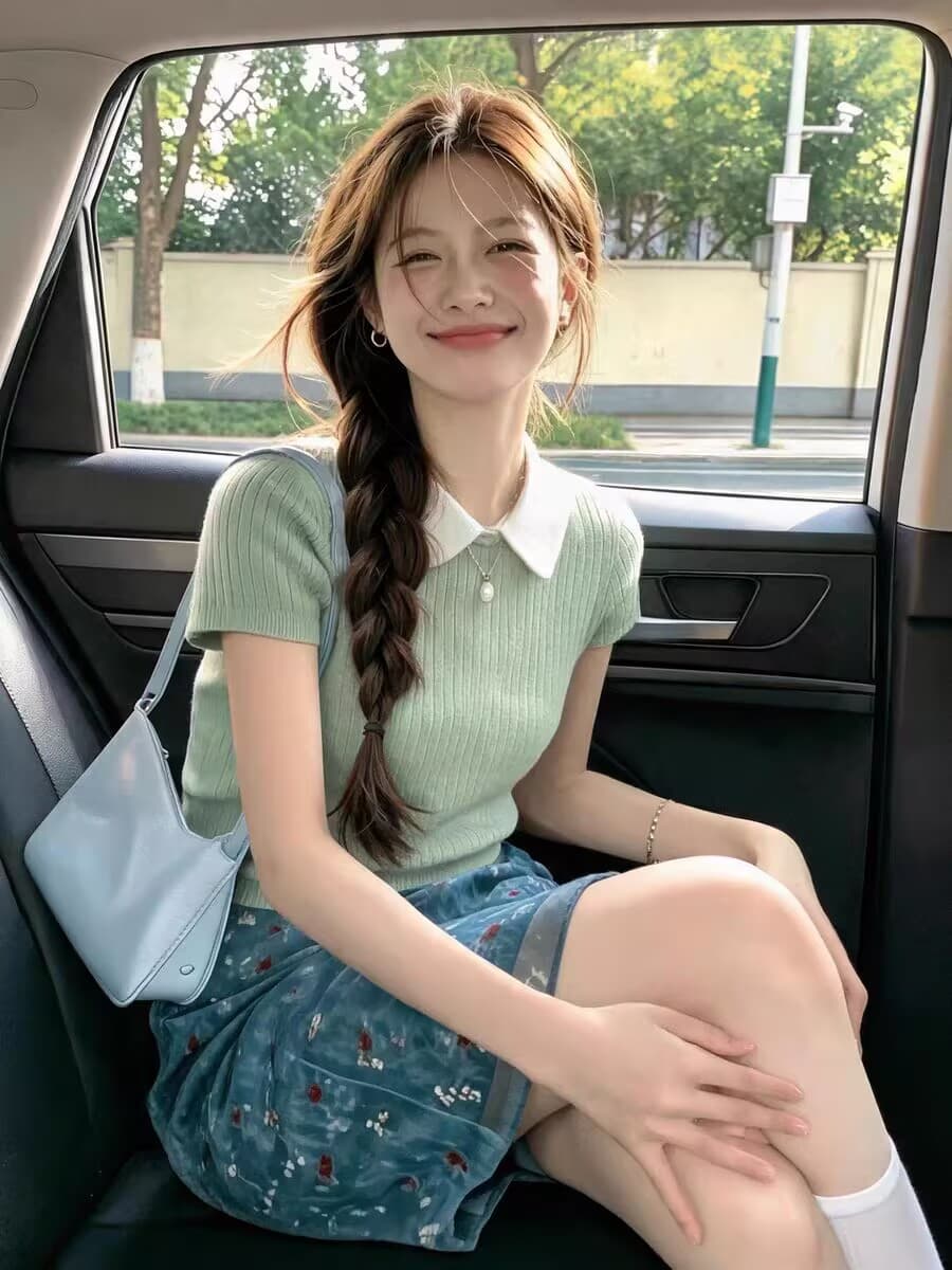 재고 있음 한 부서 연령 감소 Chic 품격 작은 대중 폴로 칼라 반팔 니트 기본 셔츠 2026 년 여름 티셔츠 여성 의류 상세 이미지 4